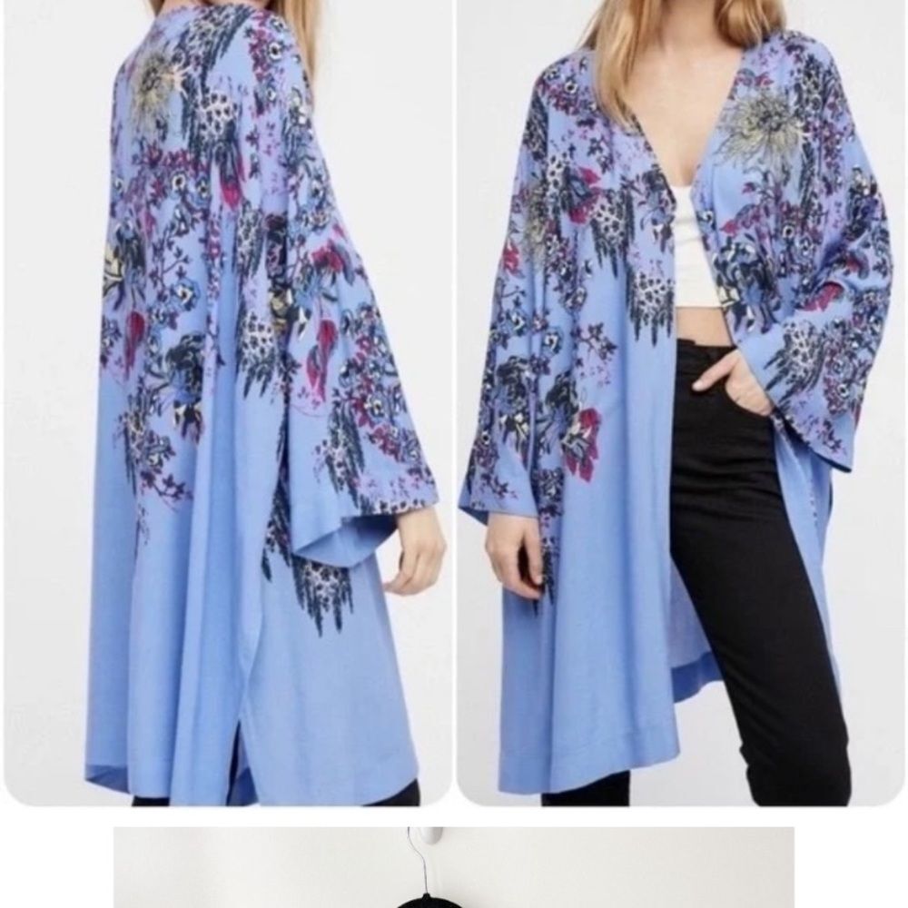 Free People blue multicolored floral print kimono
